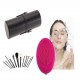 12 Brochas negras de maquillaje con estuche cilindro y masajeador facial electrico